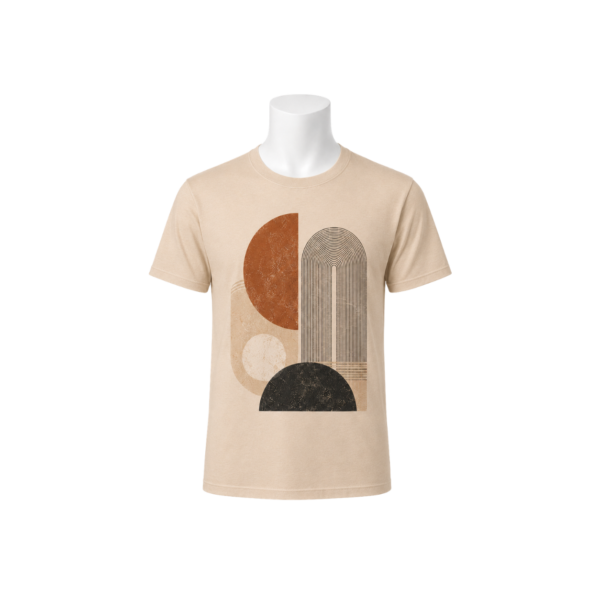 Abstract geometric art beige T-shirt by Maxis Brand front view