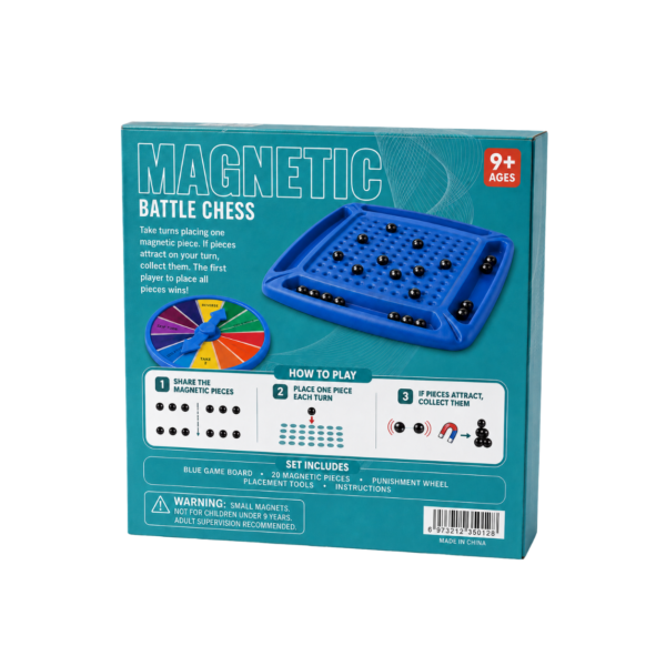 Magnetic Battle Chess Game with blue board, 20 magnetic pieces, punishment wheel and retail box