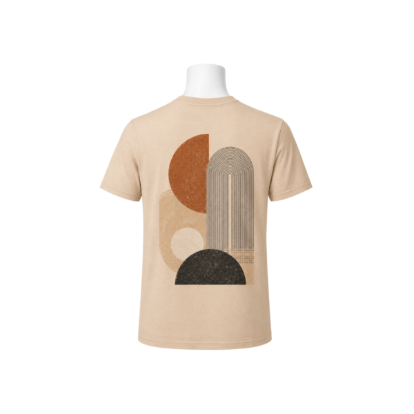 Abstract geometric art beige T-shirt by Maxis Brand front view