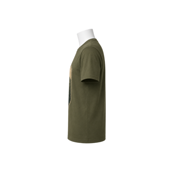 Mountain adventure camping olive T-shirt by Maxis Brand front view
