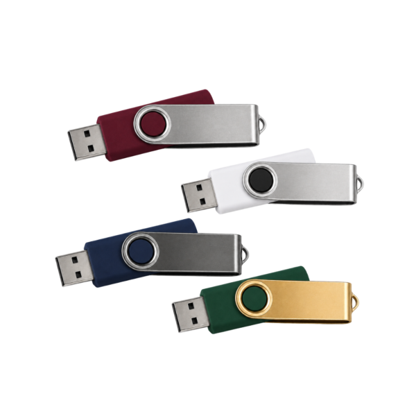 Custom logo USB flash drives in burgundy, white, navy blue and dark green