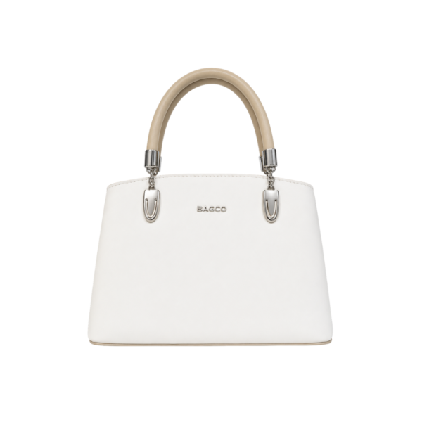 BAGCO ivory white structured handbag for women with beige handles