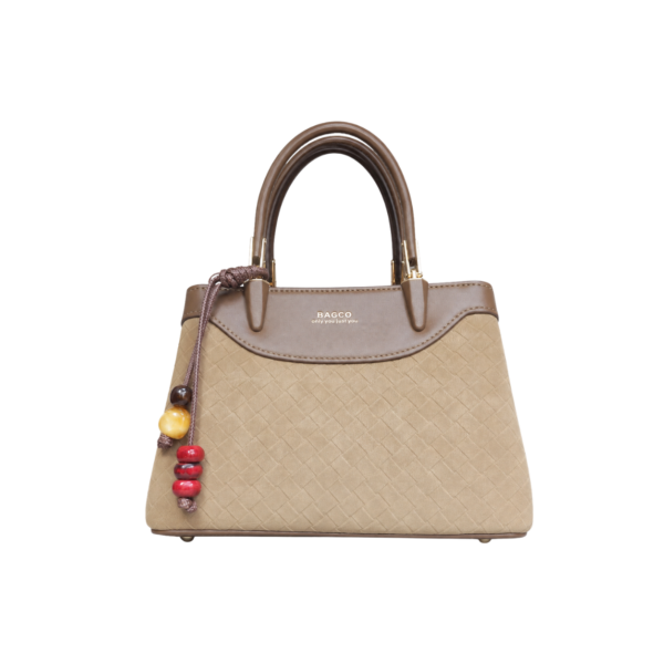beige woven handbag for women by BAGCO front view