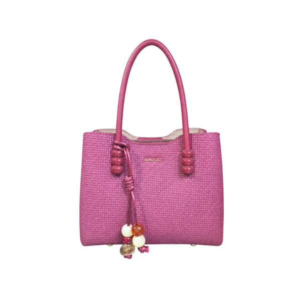 pink textured handbag for women by BAGCO front view
