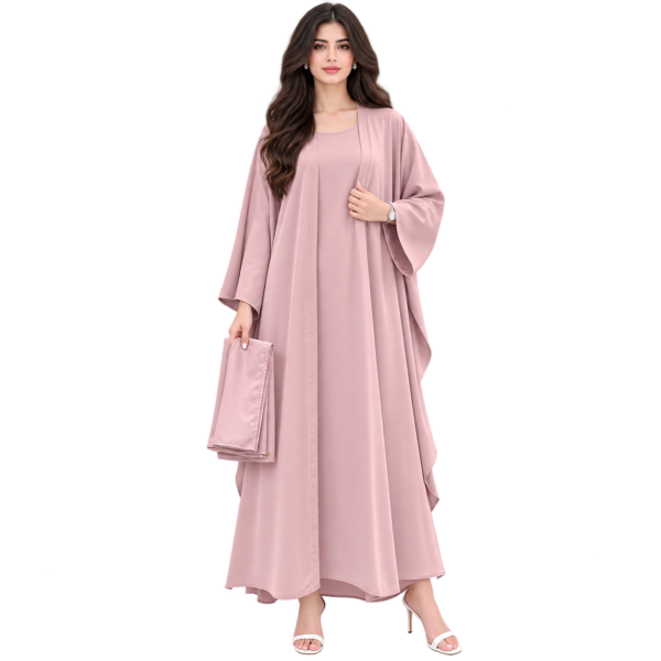 Maxis Brand dusty pink flowing abaya for women with wide sleeves