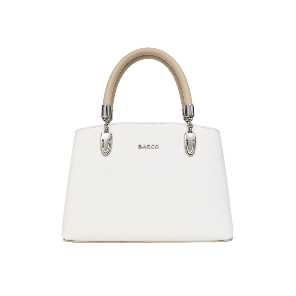 BAGCO ivory white structured handbag for women with beige handles