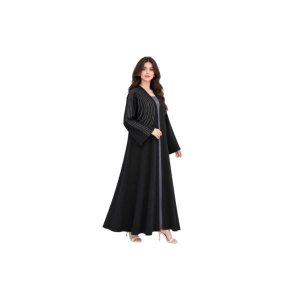 Maxis Brand black striped abaya for women with flowing flared design