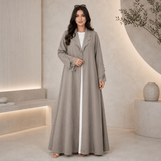 Women's elegant grey open front abaya dress