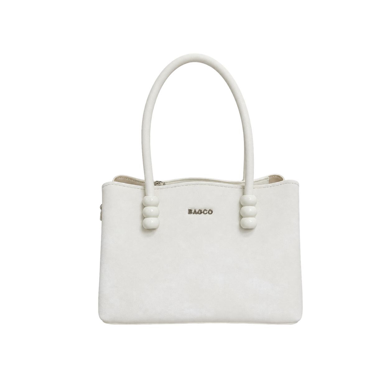 white structured handbag for women by BAGCO front view
