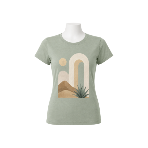 Abstract desert sage green women’s T-shirt front view