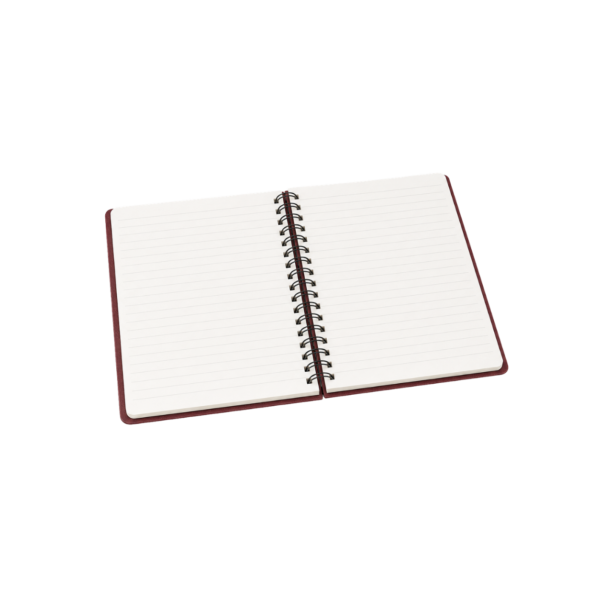 Custom logo spiral notebooks in black, burgundy, green, silver, navy and white