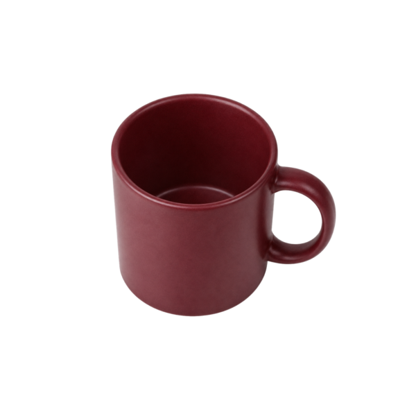 Custom logo ceramic mugs in burgundy, white, navy blue and dark green