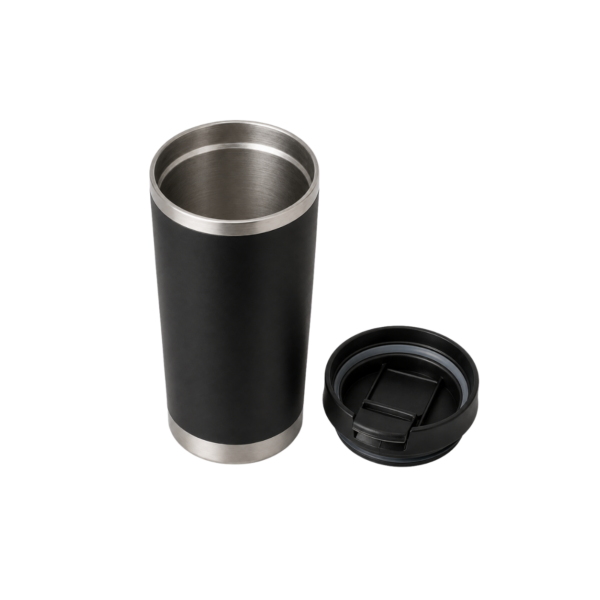 Custom logo insulated travel tumblers in black, white, navy and bamboo finish