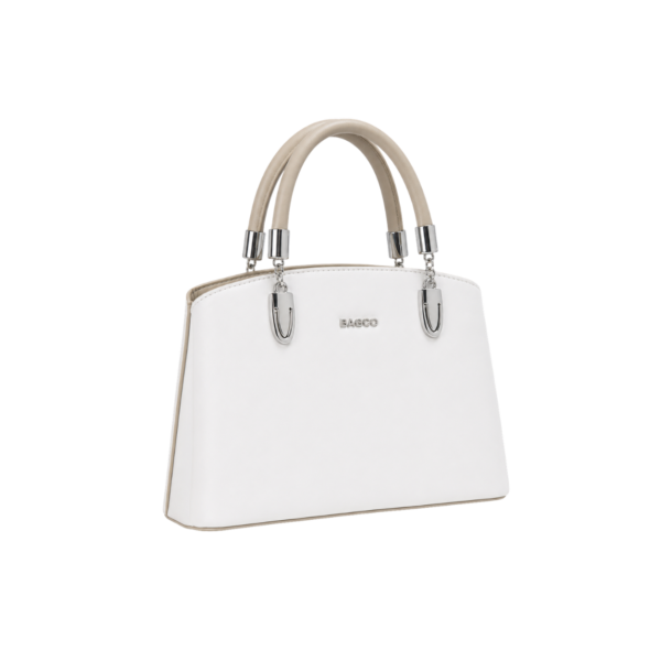 BAGCO ivory white structured handbag for women with beige handles