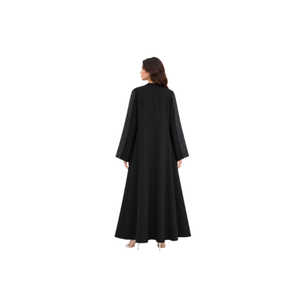 Maxis Brand black striped abaya for women with flowing flared design