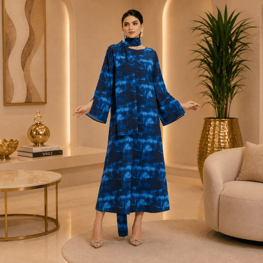 Royal Blue Tie-Dye Abaya Dress by Maxis Brand