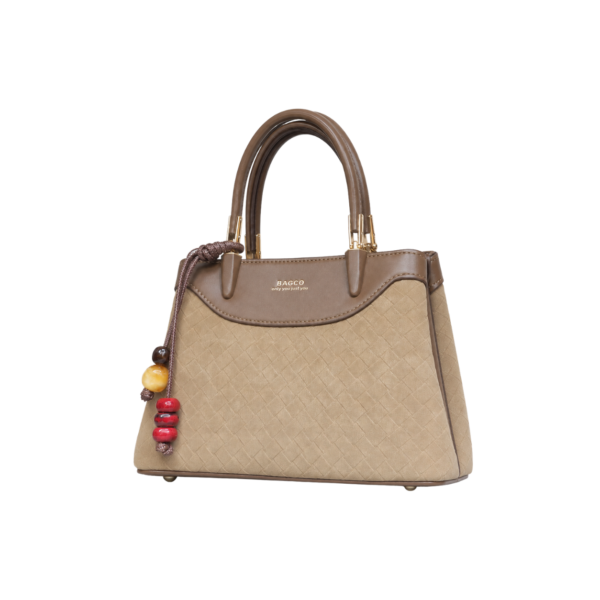 beige woven handbag for women by BAGCO front view