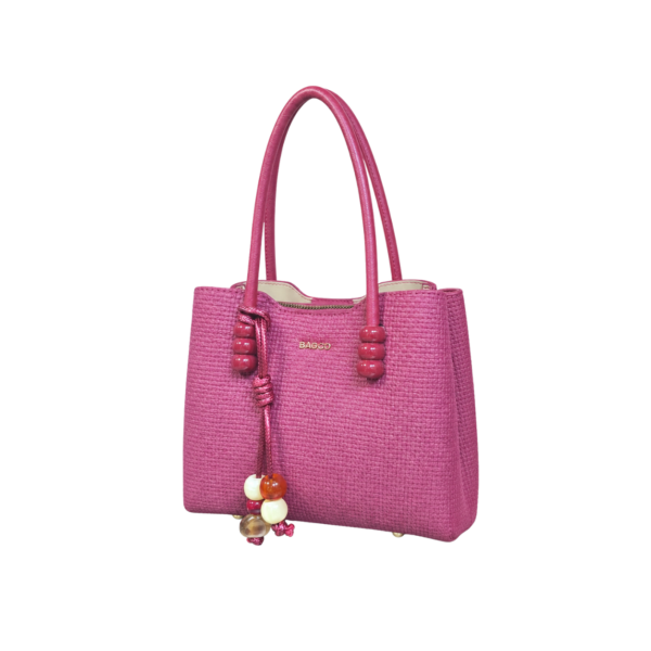 pink textured handbag for women by BAGCO front view