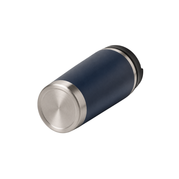 Custom logo insulated travel tumblers in black, white, navy and bamboo finish