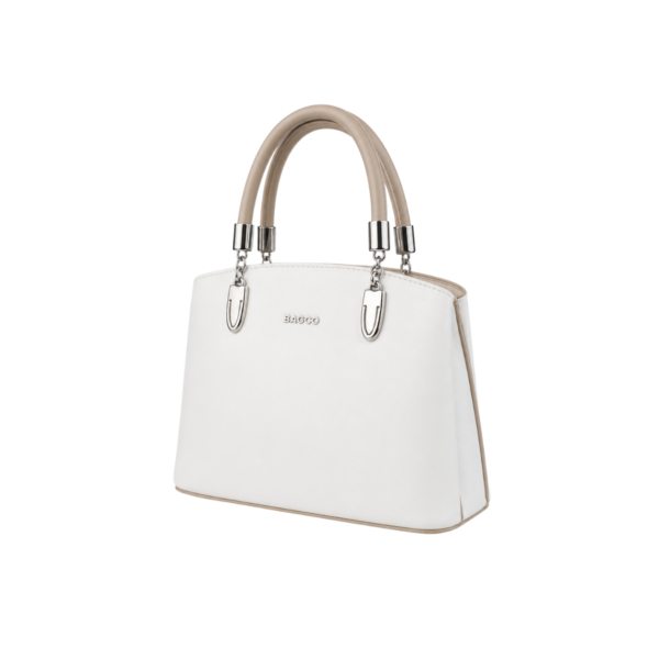 BAGCO ivory white structured handbag for women with beige handles