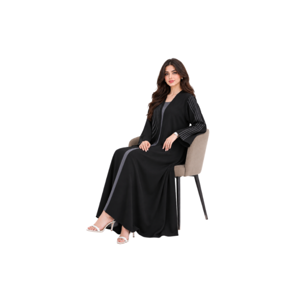 Maxis Brand black striped abaya for women with flowing flared design
