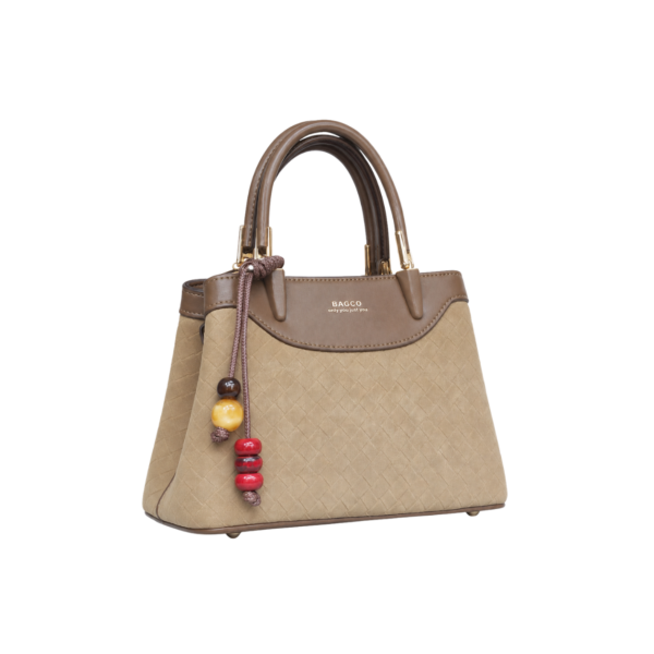 beige woven handbag for women by BAGCO front view