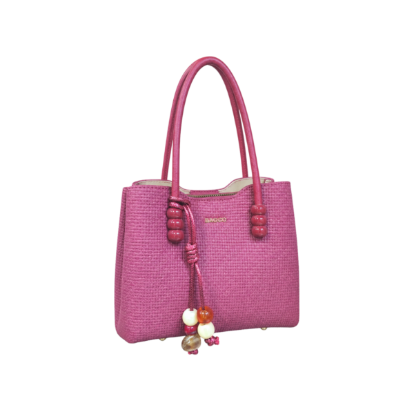 pink textured handbag for women by BAGCO front view