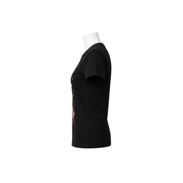 Floral crescent moon women’s T-shirt in black front view