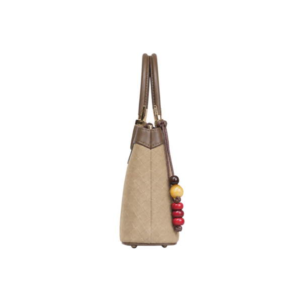 beige woven handbag for women by BAGCO front view