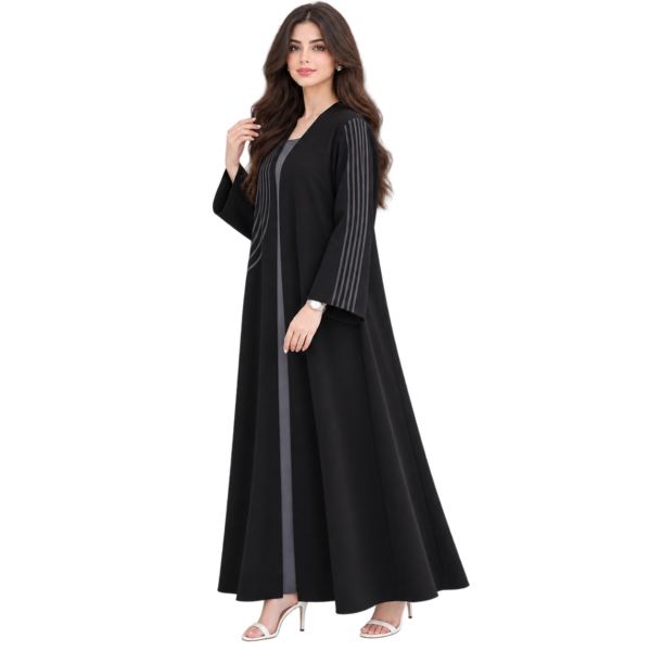 Maxis Brand black striped abaya for women with flowing flared design