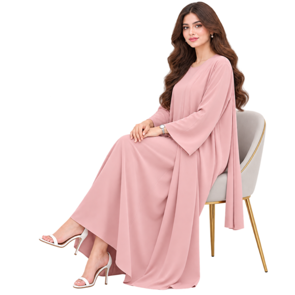 Maxis Brand dusty pink flowing abaya for women with wide sleeves