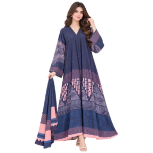Maxis Brand navy blue printed abaya with matching scarf