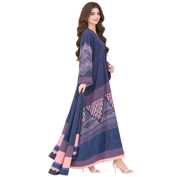 Maxis Brand navy blue printed abaya with matching scarf