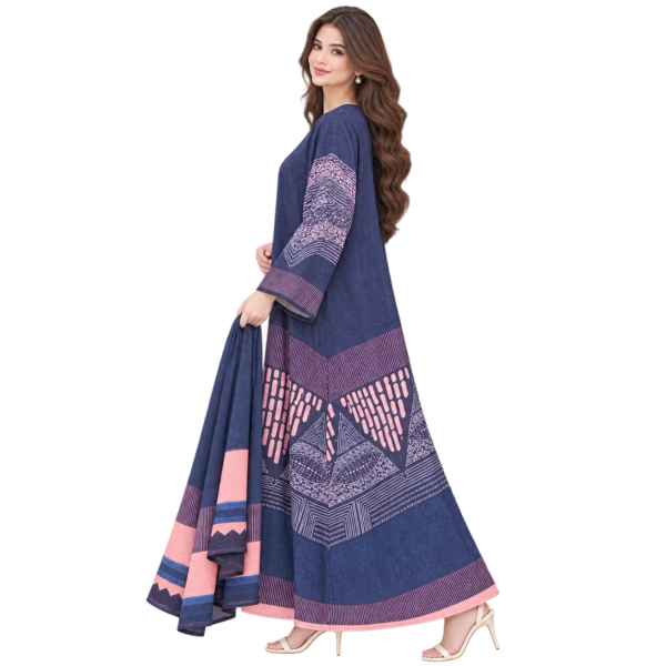Maxis Brand navy blue printed abaya with matching scarf