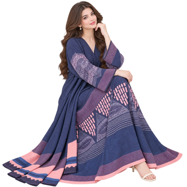 Maxis Brand navy blue printed abaya with matching scarf
