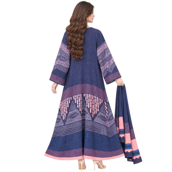 Maxis Brand navy blue printed abaya with matching scarf