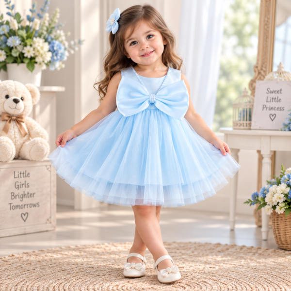 Light blue big bow girls party dress by Maxis Brand