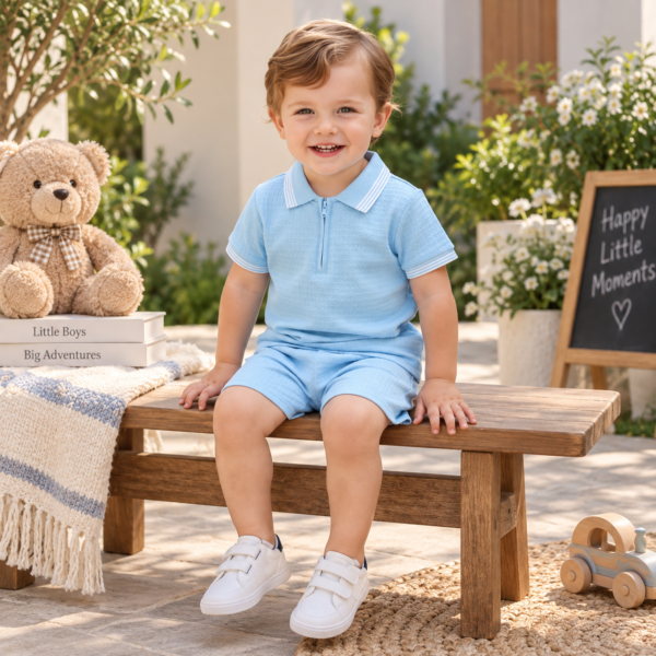 Baby boys’ light blue polo shirt and matching shorts set