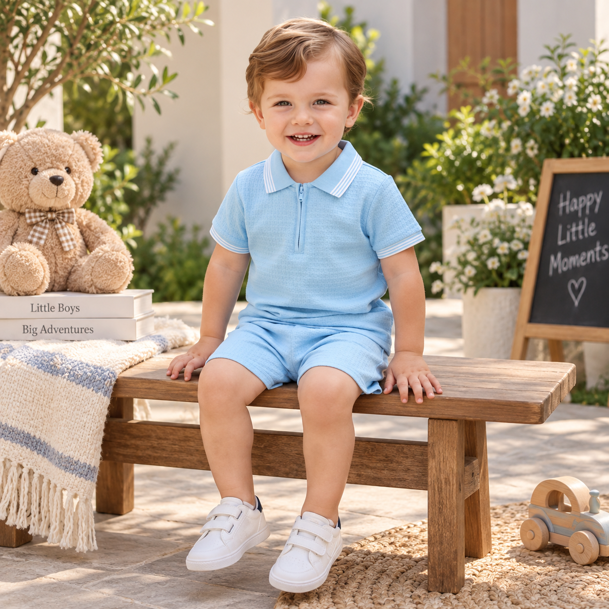 Baby boys’ light blue polo shirt and matching shorts set