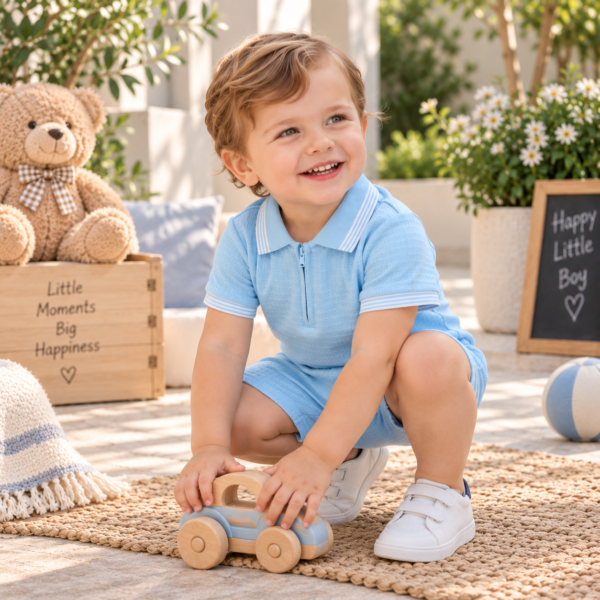 Baby boys’ light blue polo shirt and matching shorts set