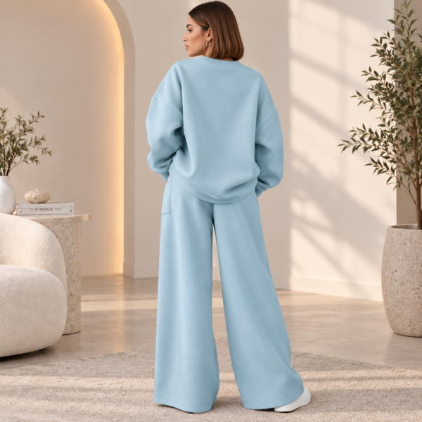 Women’s light blue relaxed sweatshirt and wide-leg pants co-ord set