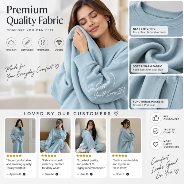 Women’s light blue relaxed sweatshirt and wide-leg pants co-ord set