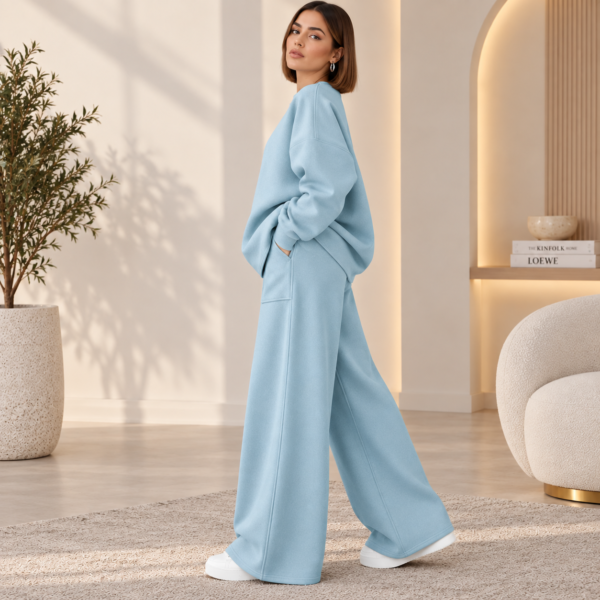 Women’s light blue relaxed sweatshirt and wide-leg pants co-ord set