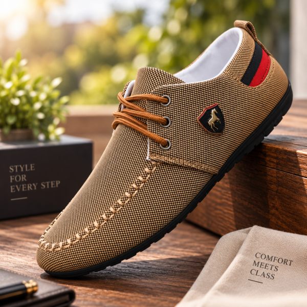 Men’s tan brown textured lace-up casual loafers with moccasin stitching